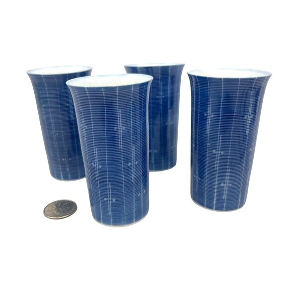 Set Of 4 Vintage Japanese Ceramic Sake Cups Blue and White - Picture 5 of 7